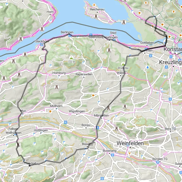 Map miniature of "The Fürstenberg Loop: Road Cycling Route Near Wollmatingen" cycling inspiration in Freiburg, Germany. Generated by Tarmacs.app cycling route planner