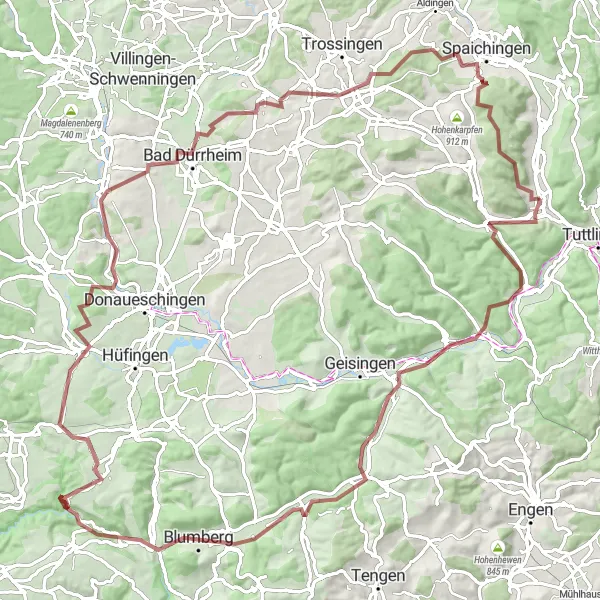 Map miniature of "The Donauversinkung Explorer" cycling inspiration in Freiburg, Germany. Generated by Tarmacs.app cycling route planner