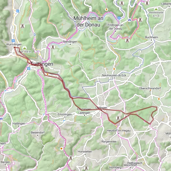 Map miniature of "The Liptingen Loop" cycling inspiration in Freiburg, Germany. Generated by Tarmacs.app cycling route planner