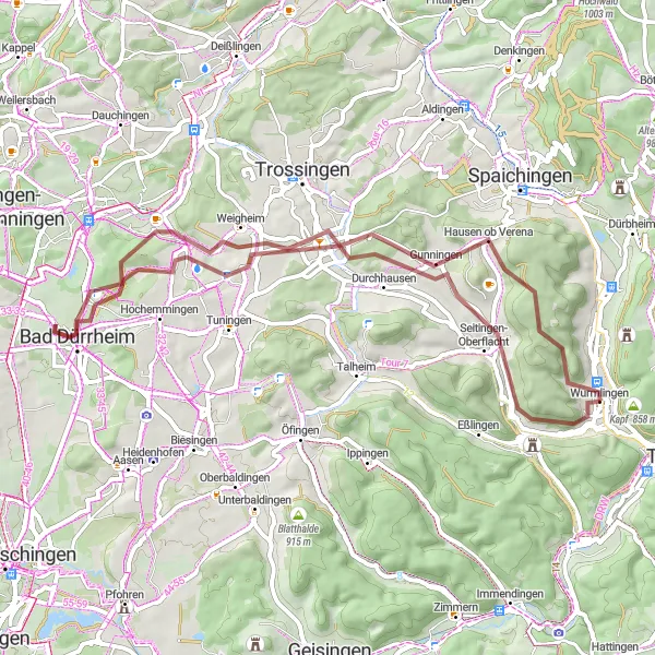 Karten-Miniaturansicht der Radinspiration "Abenteuerliche Schotterwege und grüne Wälder" in Freiburg, Germany. Erstellt vom Tarmacs.app-Routenplaner für Radtouren