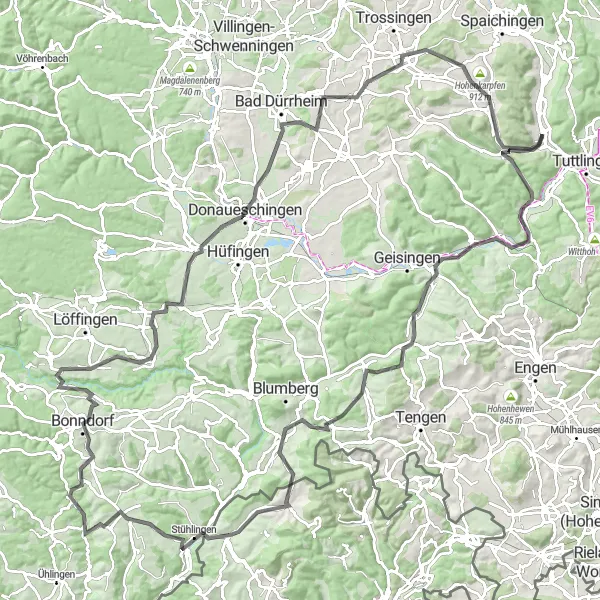Map miniature of "Wurmlingen Epic Road Cycling Tour" cycling inspiration in Freiburg, Germany. Generated by Tarmacs.app cycling route planner