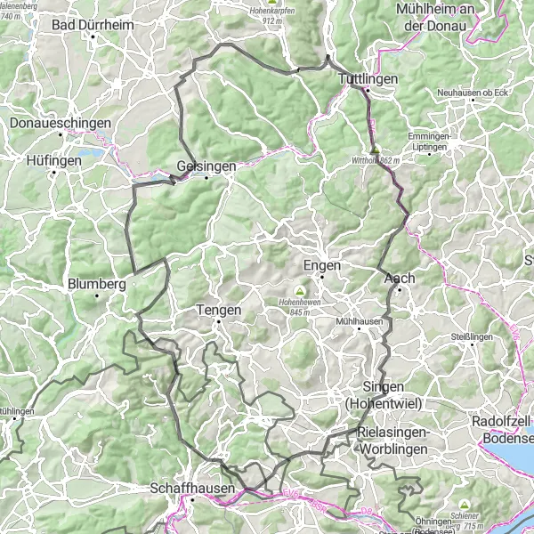Map miniature of "Wurmlingen Road Cycling Adventure" cycling inspiration in Freiburg, Germany. Generated by Tarmacs.app cycling route planner