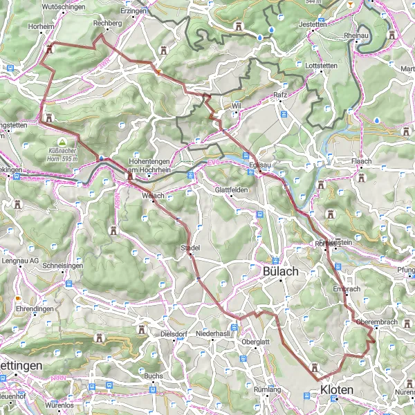 Karten-Miniaturansicht der Radinspiration "Gravel-Abenteuer durch Küssaburg" in Freiburg, Germany. Erstellt vom Tarmacs.app-Routenplaner für Radtouren