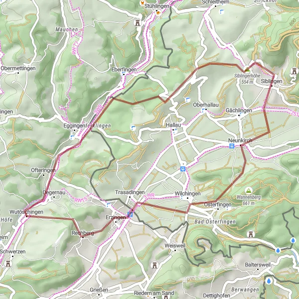 Karten-Miniaturansicht der Radinspiration "Gravel-Tour um Eggingen" in Freiburg, Germany. Erstellt vom Tarmacs.app-Routenplaner für Radtouren