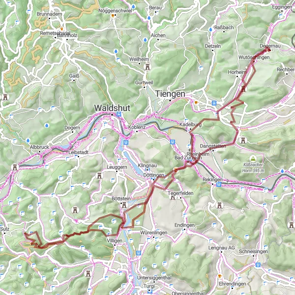Map miniature of "Rhein Border Thrills" cycling inspiration in Freiburg, Germany. Generated by Tarmacs.app cycling route planner