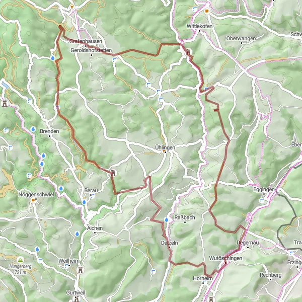 Karten-Miniaturansicht der Radinspiration "Gravelabenteuer am Hochrhein" in Freiburg, Germany. Erstellt vom Tarmacs.app-Routenplaner für Radtouren