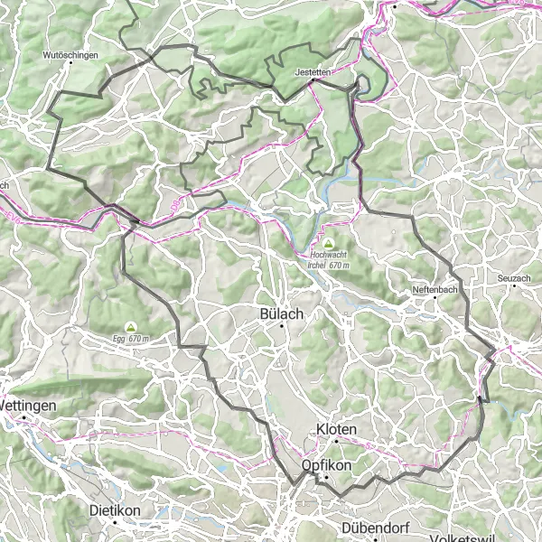 Karten-Miniaturansicht der Radinspiration "Panorama-Runde durch Wallisellen und Niederhasli" in Freiburg, Germany. Erstellt vom Tarmacs.app-Routenplaner für Radtouren