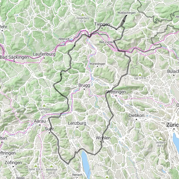 Karten-Miniaturansicht der Radinspiration "Road-Tour durch Hallwyl und Koblenz" in Freiburg, Germany. Erstellt vom Tarmacs.app-Routenplaner für Radtouren