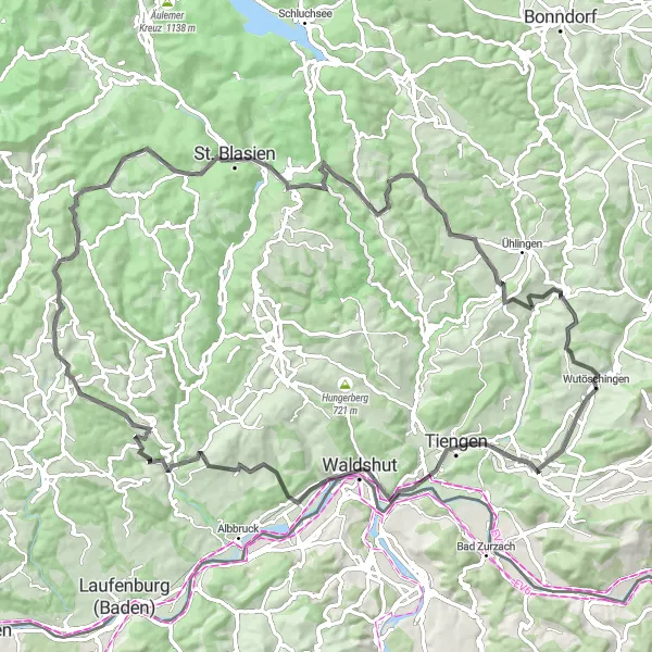 Map miniature of "The Alpine Adventure" cycling inspiration in Freiburg, Germany. Generated by Tarmacs.app cycling route planner