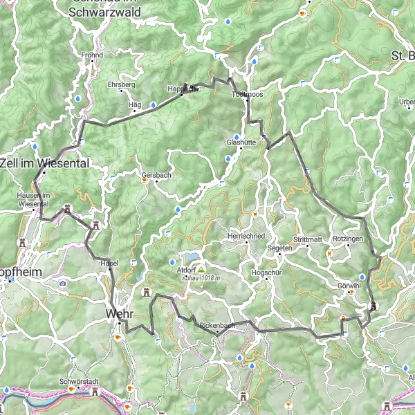 Karten-Miniaturansicht der Radinspiration "Rund um Berg und Tal" in Freiburg, Germany. Erstellt vom Tarmacs.app-Routenplaner für Radtouren