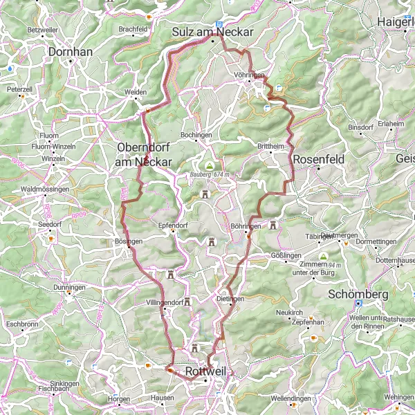 Map miniature of "Bösingen Loop" cycling inspiration in Freiburg, Germany. Generated by Tarmacs.app cycling route planner
