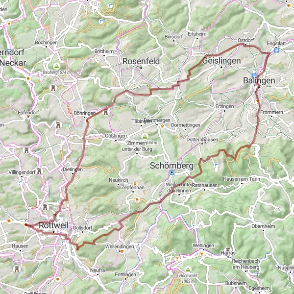 Karten-Miniaturansicht der Radinspiration "Balingen und Plettenberg Gravelabenteuer" in Freiburg, Germany. Erstellt vom Tarmacs.app-Routenplaner für Radtouren