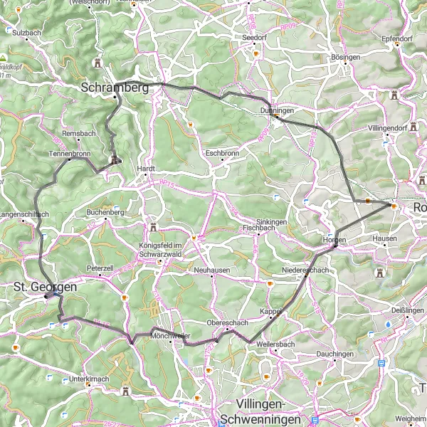 Map miniature of "Black Forest Panorama Ride" cycling inspiration in Freiburg, Germany. Generated by Tarmacs.app cycling route planner