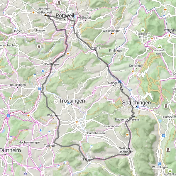 Karten-Miniaturansicht der Radinspiration "Die Rottweil-Höhen-Tour" in Freiburg, Germany. Erstellt vom Tarmacs.app-Routenplaner für Radtouren
