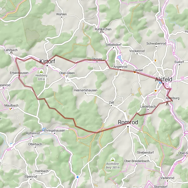 Map miniature of "Romrod-Heideberg Adventure" cycling inspiration in Gießen, Germany. Generated by Tarmacs.app cycling route planner