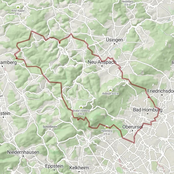 Map miniature of "Kuhbett and Altkönig" cycling inspiration in Gießen, Germany. Generated by Tarmacs.app cycling route planner