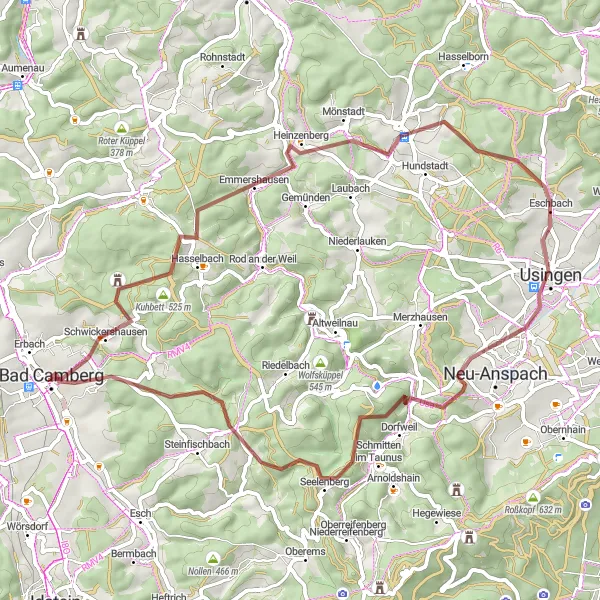 Map miniature of "Charming Gravel Trails" cycling inspiration in Gießen, Germany. Generated by Tarmacs.app cycling route planner