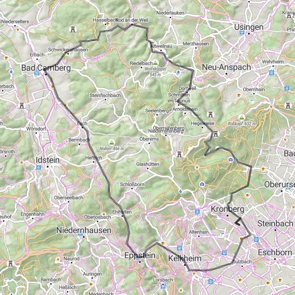 Map miniature of "Road Cycling Adventure" cycling inspiration in Gießen, Germany. Generated by Tarmacs.app cycling route planner