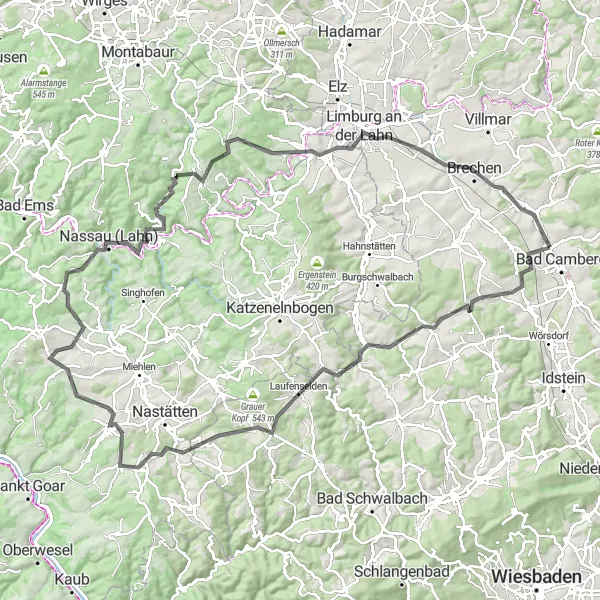 Map miniature of "Legendary Road Expedition" cycling inspiration in Gießen, Germany. Generated by Tarmacs.app cycling route planner