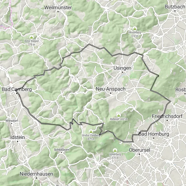Map miniature of "The Gießen Cycling Adventure" cycling inspiration in Gießen, Germany. Generated by Tarmacs.app cycling route planner