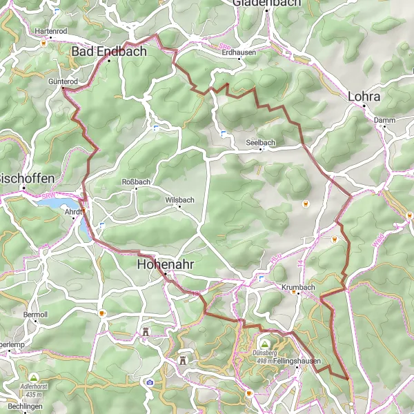 Map miniature of "Exploring Nature and Hills on Bad Endbach Gravel Adventure" cycling inspiration in Gießen, Germany. Generated by Tarmacs.app cycling route planner