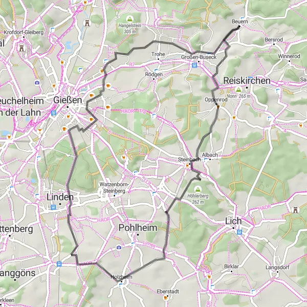 Karten-Miniaturansicht der Radinspiration "Kurze Tour durch Gießen" in Gießen, Germany. Erstellt vom Tarmacs.app-Routenplaner für Radtouren