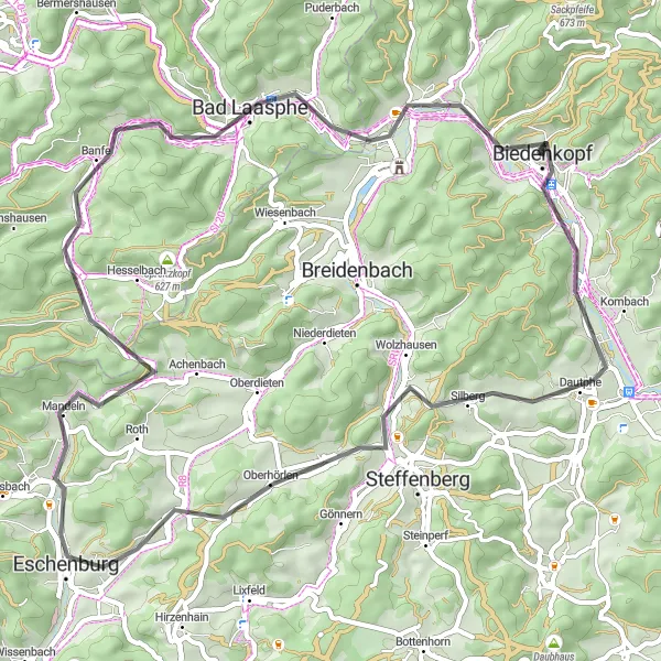 Map miniature of "Discover the Enchanting Westerwald" cycling inspiration in Gießen, Germany. Generated by Tarmacs.app cycling route planner