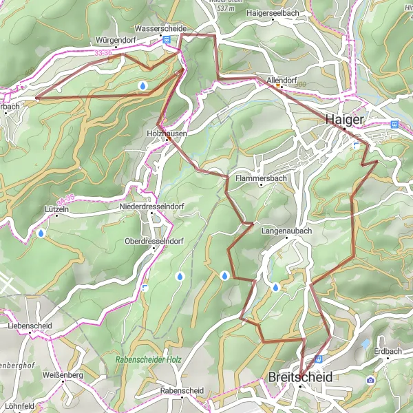 Map miniature of "Breitscheid Gravel Loop" cycling inspiration in Gießen, Germany. Generated by Tarmacs.app cycling route planner