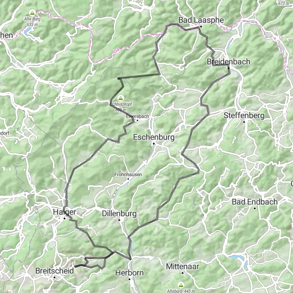 Karten-Miniaturansicht der Radinspiration "Große Roadtour durch die Region" in Gießen, Germany. Erstellt vom Tarmacs.app-Routenplaner für Radtouren