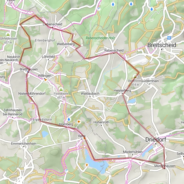 Karten-Miniaturansicht der Radinspiration "Kurze Gravel-Tour durch die Natur" in Gießen, Germany. Erstellt vom Tarmacs.app-Routenplaner für Radtouren