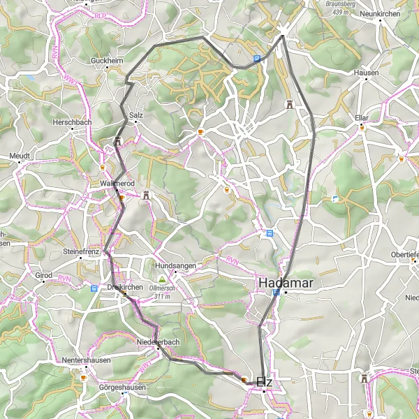 Karten-Miniaturansicht der Radinspiration "Die Schönheit des Westerwalds entdecken" in Gießen, Germany. Erstellt vom Tarmacs.app-Routenplaner für Radtouren