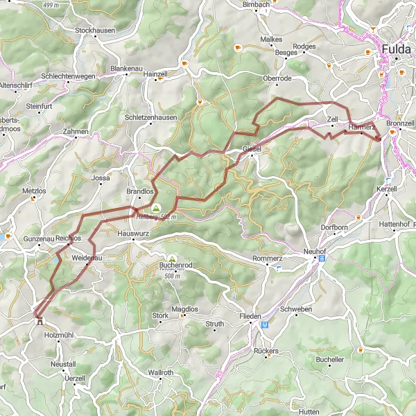 Karten-Miniaturansicht der Radinspiration "Gravel-Tour von Freiensteinau nach Freiensteinau" in Gießen, Germany. Erstellt vom Tarmacs.app-Routenplaner für Radtouren