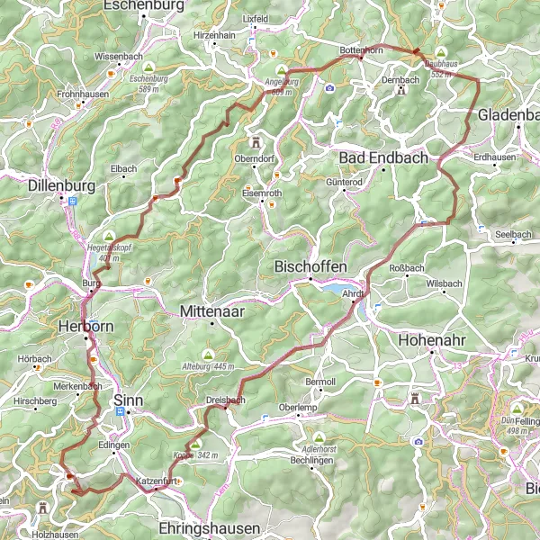 Karten-Miniaturansicht der Radinspiration "Abenteuerliche Gravel-Tour durch den Westerwald" in Gießen, Germany. Erstellt vom Tarmacs.app-Routenplaner für Radtouren