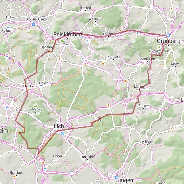 Karten-Miniaturansicht der Radinspiration "Steinbach Gravel Loop" in Gießen, Germany. Erstellt vom Tarmacs.app-Routenplaner für Radtouren