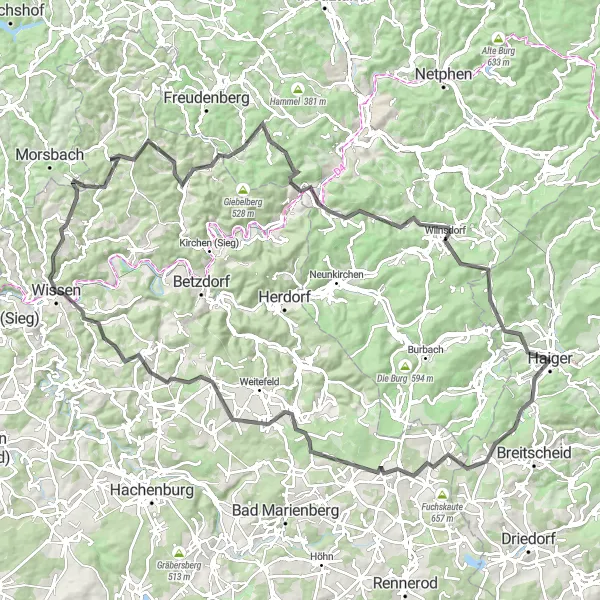 Map miniature of "Nature's Haven" cycling inspiration in Gießen, Germany. Generated by Tarmacs.app cycling route planner