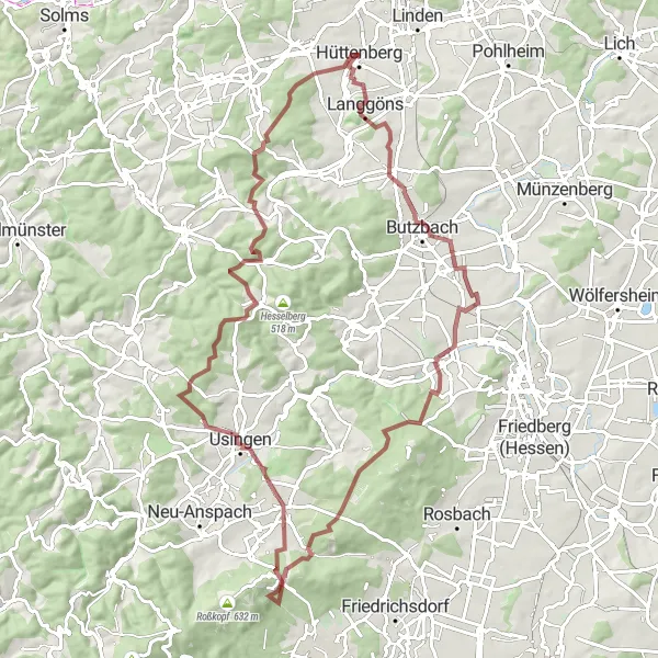 Map miniature of "Landgrafenschloss Trail" cycling inspiration in Gießen, Germany. Generated by Tarmacs.app cycling route planner