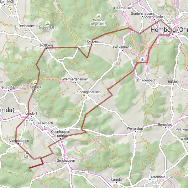 Karten-Miniaturansicht der Radinspiration "Abenteuerliche Gravel-Tour von Homberg" in Gießen, Germany. Erstellt vom Tarmacs.app-Routenplaner für Radtouren