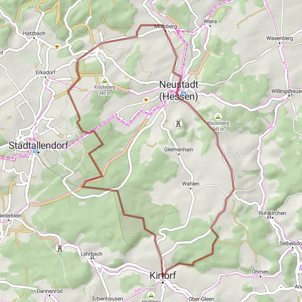 Map miniature of "Momberg Discovery" cycling inspiration in Gießen, Germany. Generated by Tarmacs.app cycling route planner