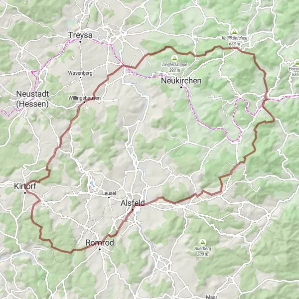 Map miniature of "The Gravel Adventure" cycling inspiration in Gießen, Germany. Generated by Tarmacs.app cycling route planner