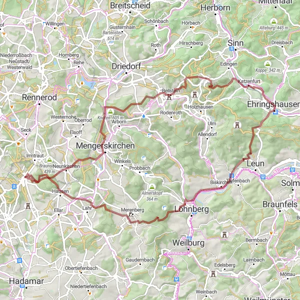 Karten-Miniaturansicht der Radinspiration "Gravel-Tour durch den Westerwald" in Gießen, Germany. Erstellt vom Tarmacs.app-Routenplaner für Radtouren