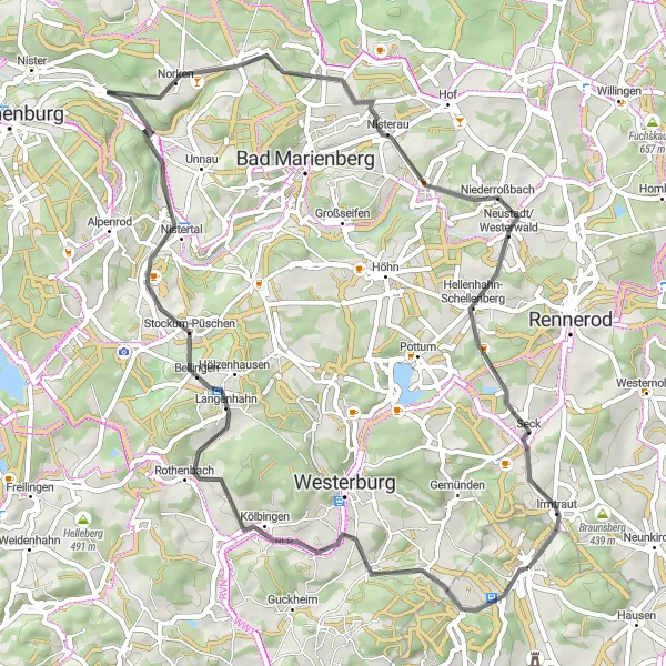 Map miniature of "The Road Tour Through Lautzenbrücken" cycling inspiration in Gießen, Germany. Generated by Tarmacs.app cycling route planner