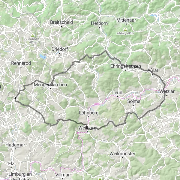 Karten-Miniaturansicht der Radinspiration "Entlang der Lahn durch den Westerwald" in Gießen, Germany. Erstellt vom Tarmacs.app-Routenplaner für Radtouren