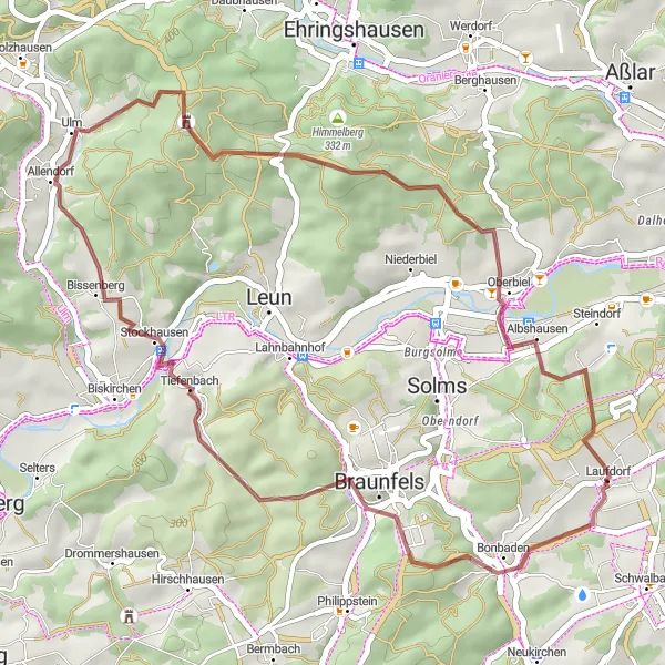 Karten-Miniaturansicht der Radinspiration "Gravel Tour durch Laufdorf" in Gießen, Germany. Erstellt vom Tarmacs.app-Routenplaner für Radtouren