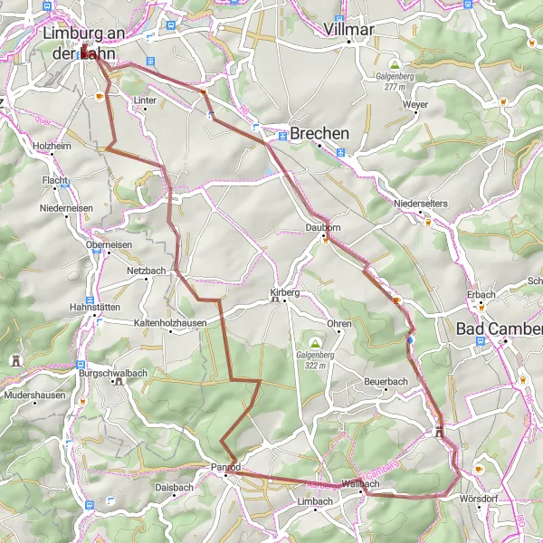 Karten-Miniaturansicht der Radinspiration "Von Limburg an der Lahn durch malerische Ortschaften" in Gießen, Germany. Erstellt vom Tarmacs.app-Routenplaner für Radtouren