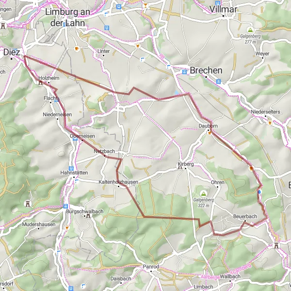 Map miniature of "Gravel Adventure" cycling inspiration in Gießen, Germany. Generated by Tarmacs.app cycling route planner