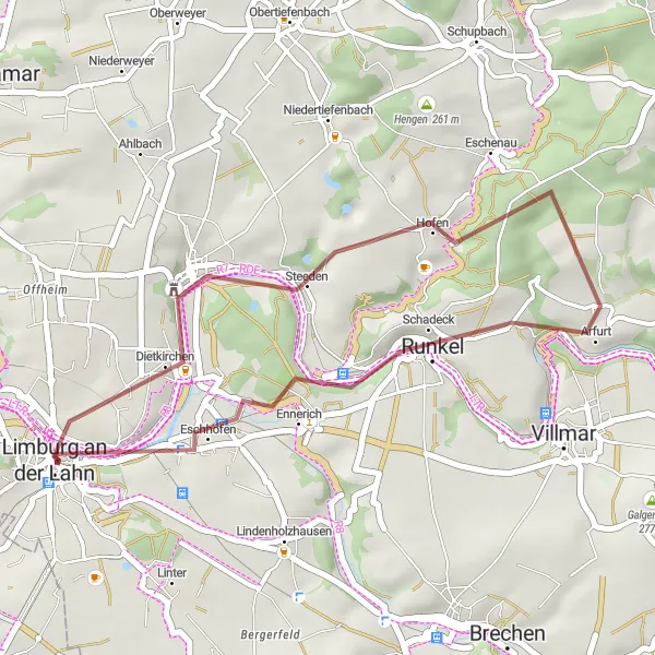 Karten-Miniaturansicht der Radinspiration "Rund um Limburg entlang der Lahn" in Gießen, Germany. Erstellt vom Tarmacs.app-Routenplaner für Radtouren
