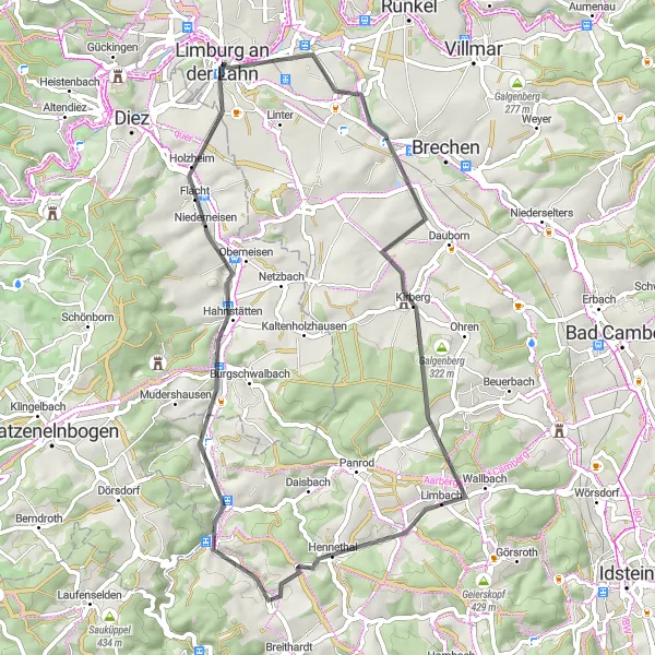 Map miniature of "Lush Linden Loop" cycling inspiration in Gießen, Germany. Generated by Tarmacs.app cycling route planner