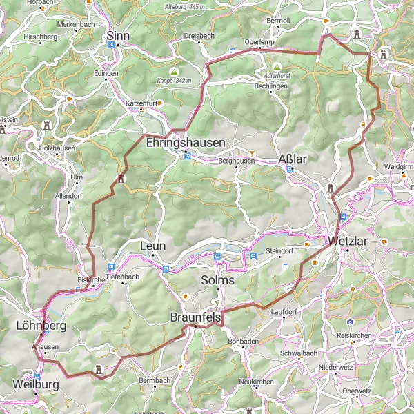 Karten-Miniaturansicht der Radinspiration "Erkundungstour durch Dillheim und Braunfels" in Gießen, Germany. Erstellt vom Tarmacs.app-Routenplaner für Radtouren