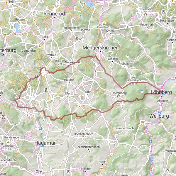 Karten-Miniaturansicht der Radinspiration "Kurze Tour um Löhnberg: Natur und Kultur erleben" in Gießen, Germany. Erstellt vom Tarmacs.app-Routenplaner für Radtouren
