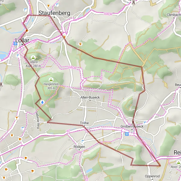 Map miniature of "Burg Staufenburg Loop" cycling inspiration in Gießen, Germany. Generated by Tarmacs.app cycling route planner